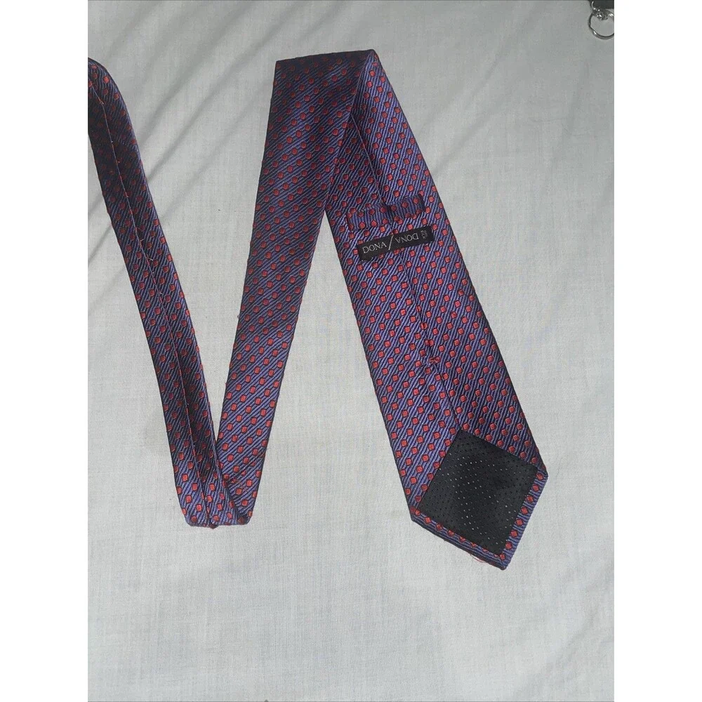 Dona Dona Men’s Dress Tie Size 58” 3.75” Blue Dotted Silk Business Formal